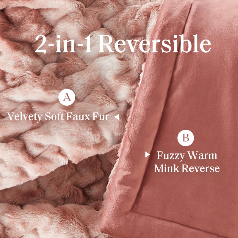 Madison Park Faux Fur Throw, Luxurious Ruched Texture, Fuzzy Warm, Plush Mink-Like Reverse, All Season, Lightweight & Cozy Blanket-Throw for Sofa, Couch, Living Room & Office 50" x 60" Pink Tie Dye - Image 3