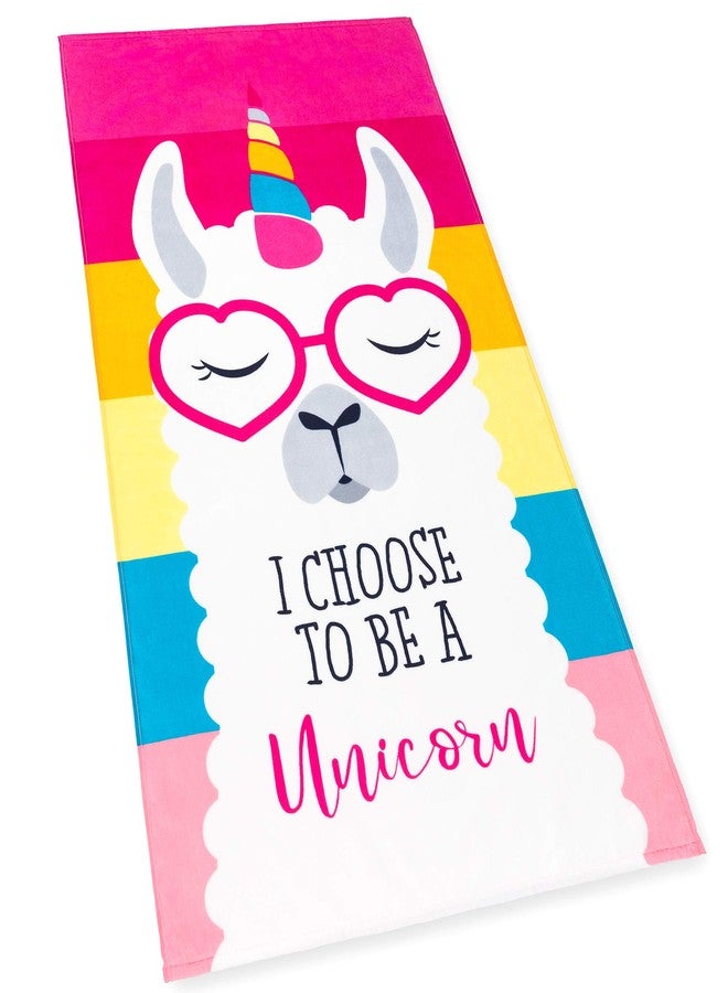 Softerry - Llama Unicorn Beach Towel Pink Rainbow 28 x 51 inches (70 x 130cm) 100% Cotton Soft and Colorful Velour (28" x 51", Pink) - Image 1