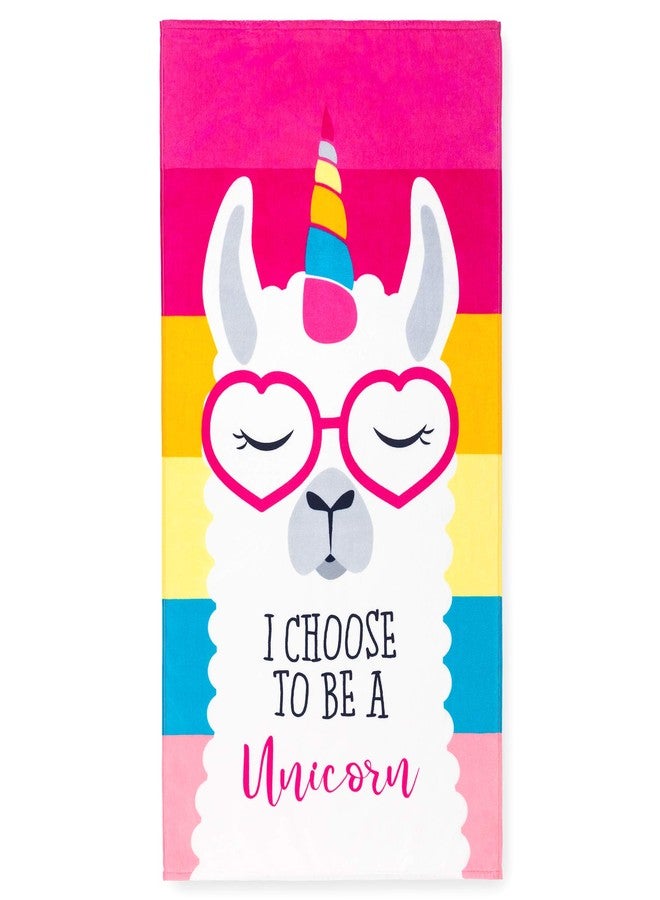 Softerry - Llama Unicorn Beach Towel Pink Rainbow 28 x 51 inches (70 x 130cm) 100% Cotton Soft and Colorful Velour (28" x 51", Pink) - Image 2