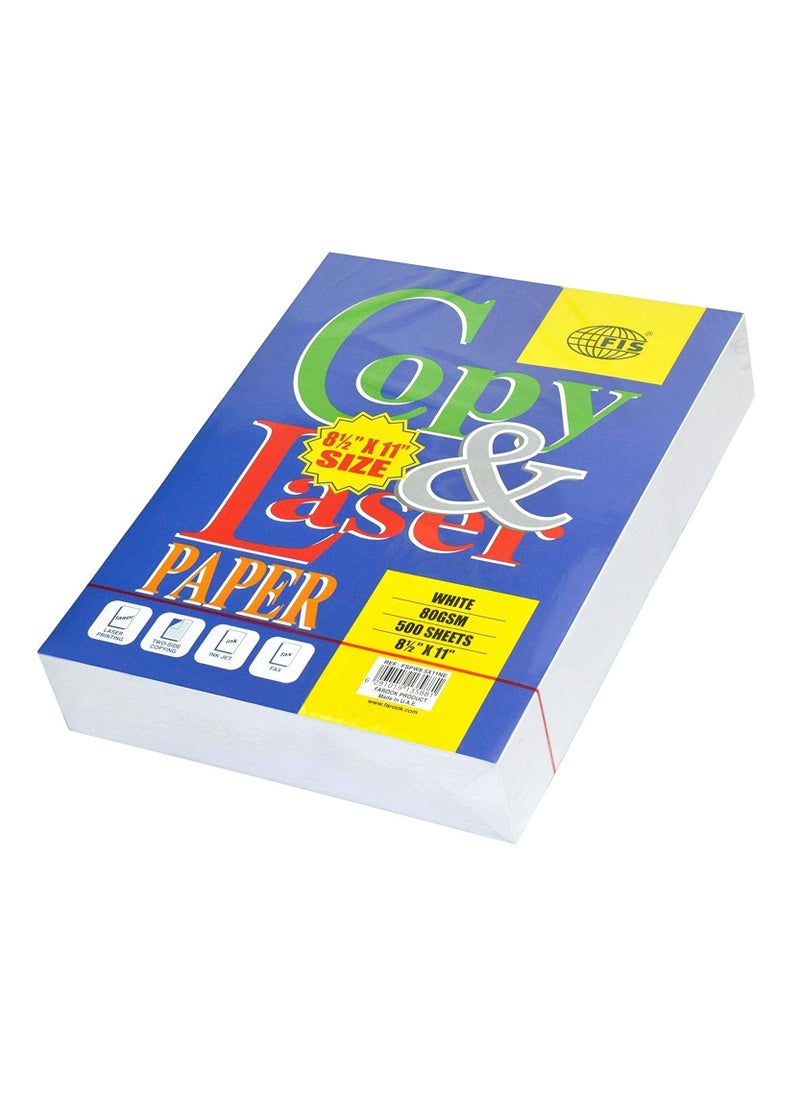 FIS FIS Copy & Laser Photocopy Paper, 500 Sheets, White, 80GSM, 8.5 x 11 Inch Size - FSPW8.5X11NE 