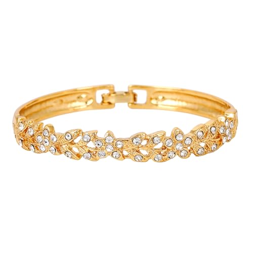 Estele Jewellery Bracelet for Women Gold Plated Flower Designer Cuff Bracelet with White Austrian Crystals for Girls and Women-100951-BG-WE BR - Image 1