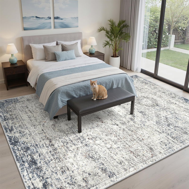 Soalmost 6x9 Area Rug for Living Room Washable 6x9 Non-Slip Modern Rugs for Bedroom Dinning Room Ultra-Thin Indoor Blue Ivory - Image 3