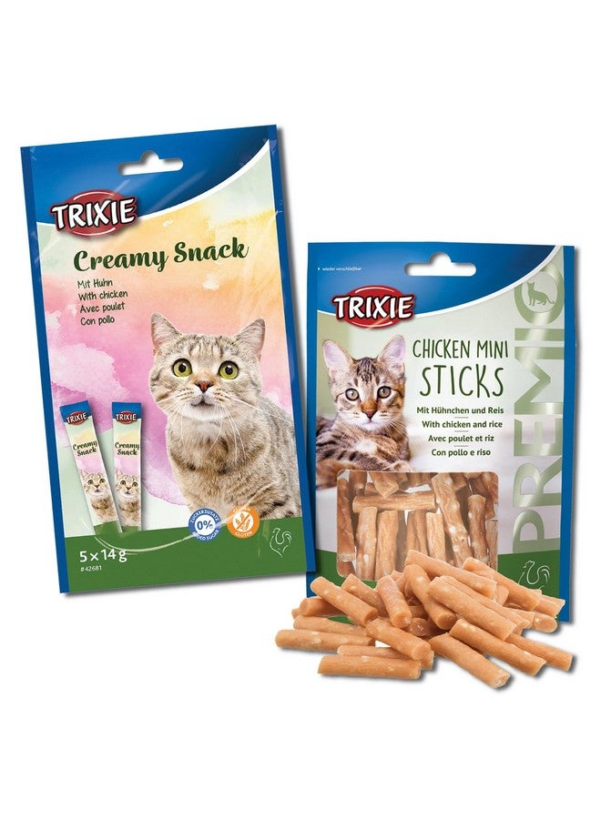 تريكسي مجموعة مكافآت القطط من أعواد الدجاج الصغيرة الفاخرة ووجبة خفيفة من الدجاج الكريمي، مكافآت غنية بالعناصر الغذائية للقطط، مناسبة لجميع السلالات - (عبوة من قطعتين) - Image 1
