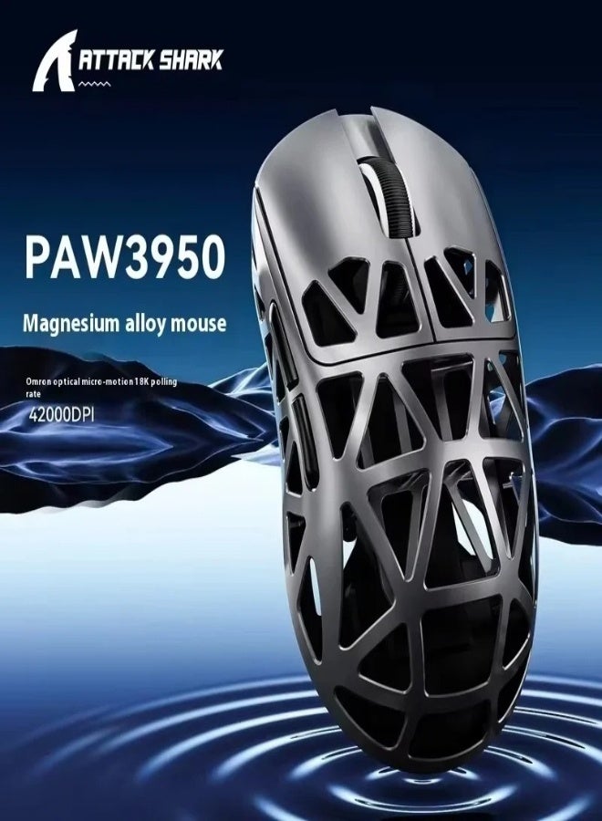 Attack Shark R2 Magnesium Alloy Wireless Mouse PAW3950 Lightweight Gaming Esports Bluetooth Three-Mode 8k Gaming Office Mouse (Gray) - Image 3