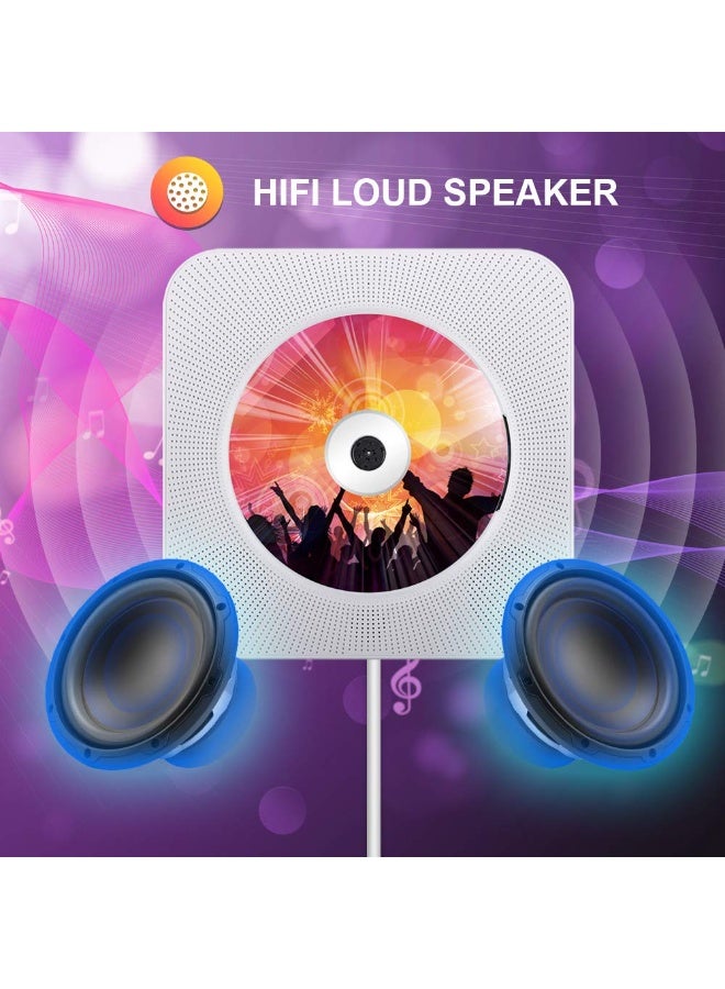 XiuWoo Portable CD Player with Bluetooth, Wall Mountable CD Players Music Player Home Audio Boombox with Remote Control FM Radio Built-in HiFi Speakers LCD Display MP3 Headphone Jack AUX Input Output - Image 4