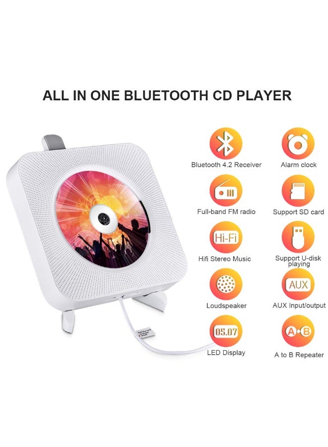 XiuWoo Portable CD Player with Bluetooth, Wall Mountable CD Players Music Player Home Audio Boombox with Remote Control FM Radio Built-in HiFi Speakers LCD Display MP3 Headphone Jack AUX Input Output - Image 2