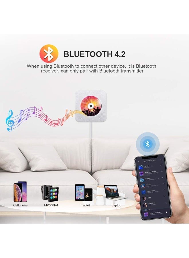 XiuWoo Portable CD Player with Bluetooth, Wall Mountable CD Players Music Player Home Audio Boombox with Remote Control FM Radio Built-in HiFi Speakers LCD Display MP3 Headphone Jack AUX Input Output - Image 3