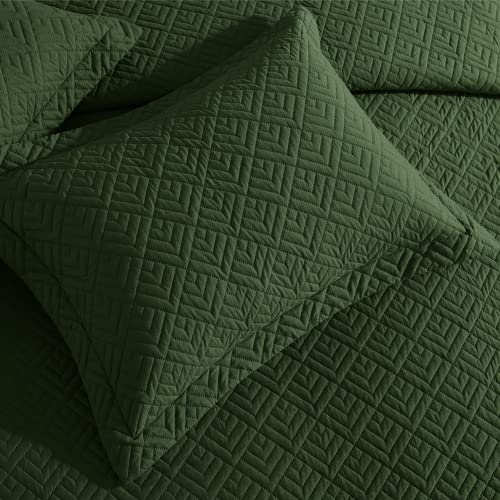 EXQ Home Quilt Set Full Quilts Queen Size Olive Green 3 Piece,Lightweight Soft Coverlet Modern Style Squares Pattern Bedspread Set(1 Quilt,2 Pillow Shams) - Image 5