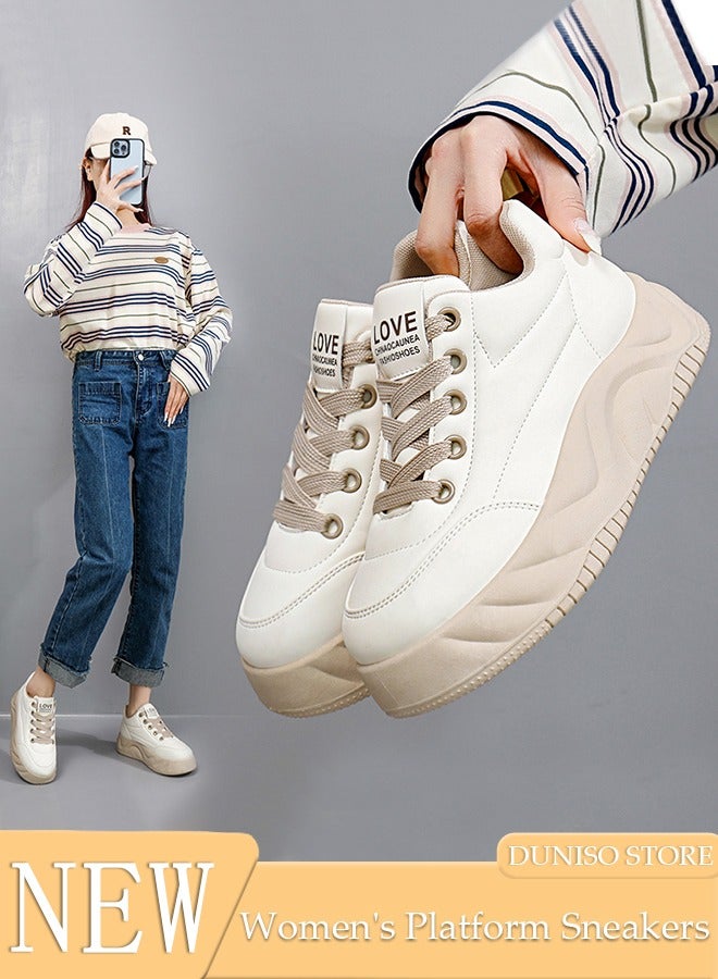 DUNISO أحذية رياضية نسائية ذات نعل سميك منخفضة للمشي للسيدات أحذية مريحة برباط كاجوال أنيقة للأماكن المغلقة والسفر والعمل - Image 1