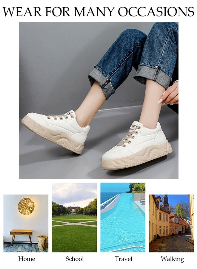 DUNISO أحذية رياضية نسائية ذات نعل سميك منخفضة للمشي للسيدات أحذية مريحة برباط كاجوال أنيقة للأماكن المغلقة والسفر والعمل - Image 3