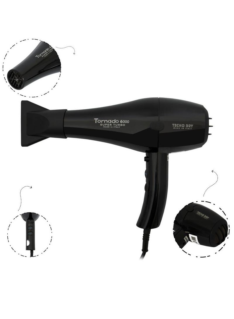 Tecno Dry Tornado Hair Dryer 2500 Watt Super Turbo 6000 Black - Image 2