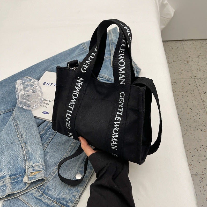 2024 Gentle Woman Canvas Bag Casual Tote Shoulder Pure black 