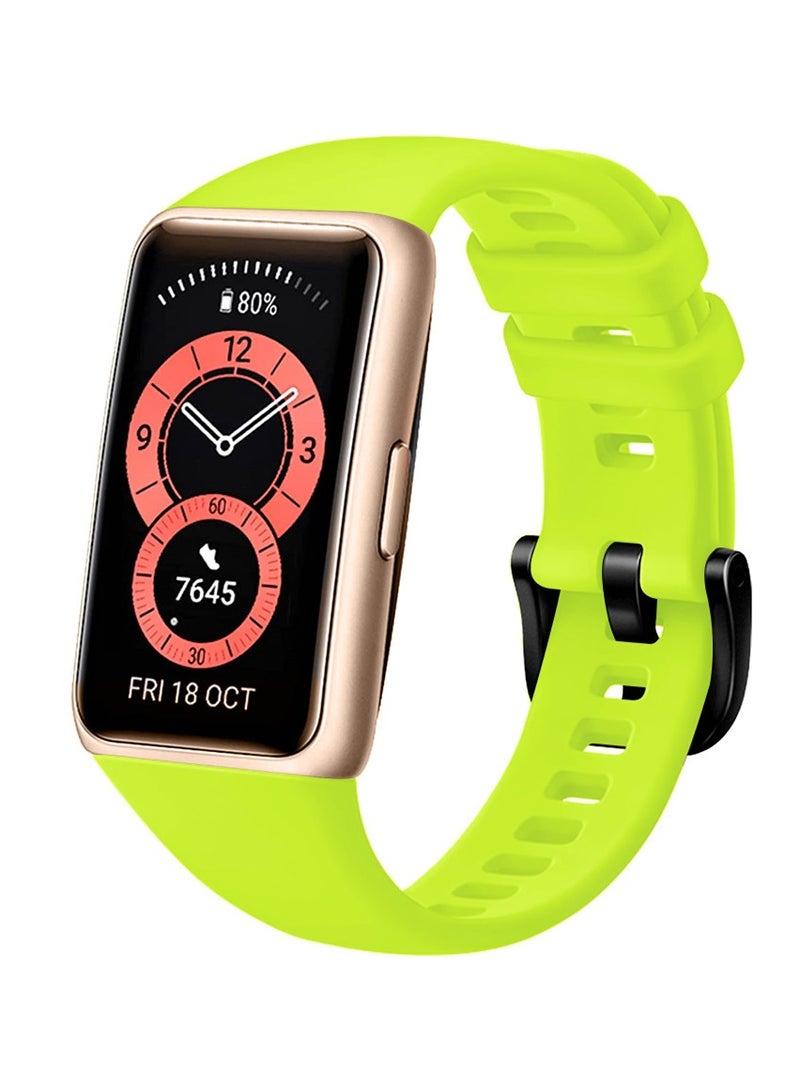CATANES Huawei Band 6 / Honor Band 6 Fitness Tracker Replacement Silicone Band Adjustable Waterproof Smart Watch Strap with Buckle Neon Green  - Image 2