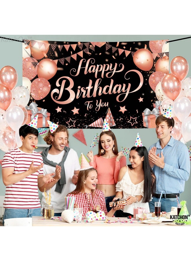 KATCHON Xtralarge Rose Gold Happy Birthday Banner 72X44 Inch Happy Birthday Decorations For Women Happy Birthday Backdrop For Girls Rose Gold Birthday Decorations Birthday Banner For Women - Image 3