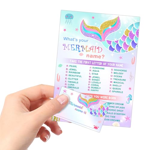 ALodr What is Your Mermaid Name Game - Sign & 30 Cards, Mermaid Birthday Party Sign for Girls, Wedding, Anniversary, Holiday Activity - Image 3