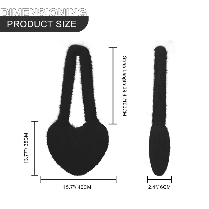 LA CARRIE Women's Faux Fur Heart Shaped Shoulder Bags Crossbody Bag Fluffy Handbags Furry Y2k Tote Purses(Black) - Image 4