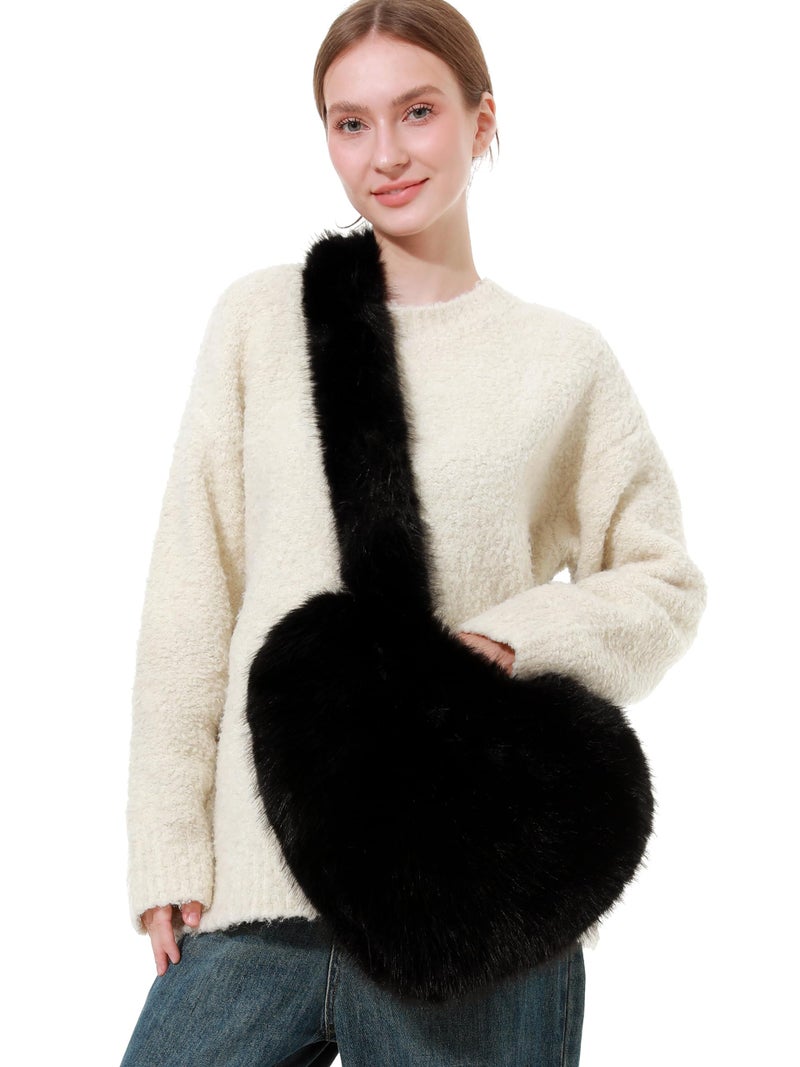 LA CARRIE Women's Faux Fur Heart Shaped Shoulder Bags Crossbody Bag Fluffy Handbags Furry Y2k Tote Purses(Black) - Image 2