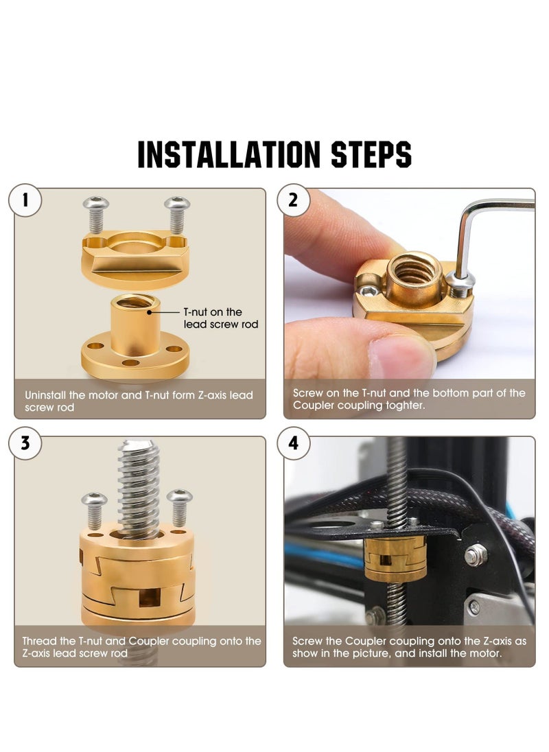 Generic Brass Z Axis Coupler, Upgrade Oldham Coupling Couplers Compatible with VzBot, for Creality Ender 3 Pro V2 CR-10 CR-10S Pro 3D Printer Accessory T8 Lead Screw Hotbed(Pack of 2)  - Image 4