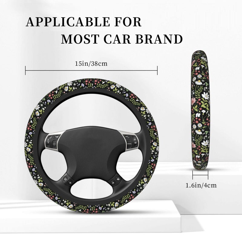 KARREAL Garden Plants Floral Elastic Steering Wheel Cover, Non-Slip Breathable Neoprene Steering Wheel Covers, Women Car Accessories, Universal 15 Inch Fit Auto, Suvs, Truck - Image 4