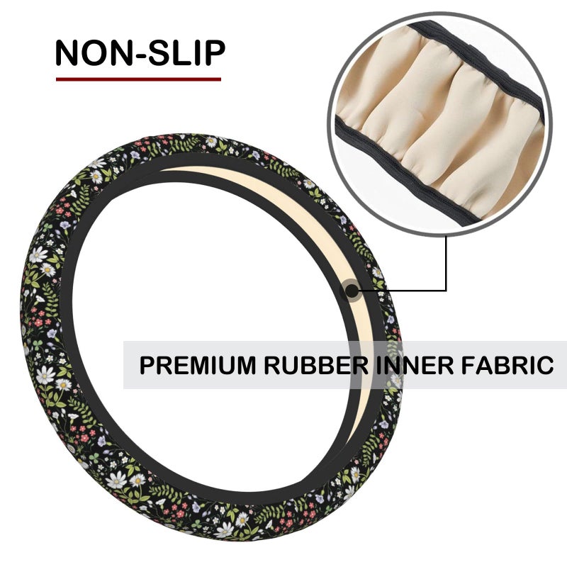 KARREAL Garden Plants Floral Elastic Steering Wheel Cover, Non-Slip Breathable Neoprene Steering Wheel Covers, Women Car Accessories, Universal 15 Inch Fit Auto, Suvs, Truck - Image 5