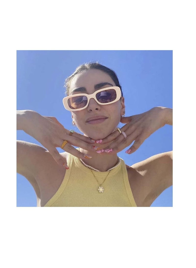 SYOSI Retro Rectangle Sunglasses Women and Men Vintage Small Square Sun Glasses Protection Glasse, Protection Glasse, Vintage Driving Glasses 90s Fashion Narrow Square Frame - Image 2