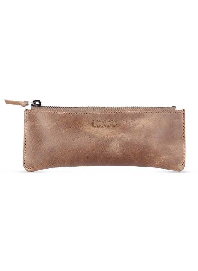 Londo Genuine Leather Pen Case with Zipper Closure, Pencil Pouch Stationery Bag - Image 1