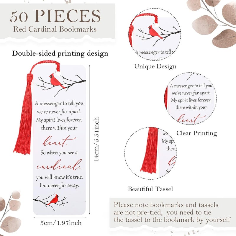 Geyoga Geyoga 50 Sets Funeral Gift Favors for Guests Included 50 Red Cardinal Bookmarks Memorial Bookmarks with Tassel 50 Sympathy Thank You Cards and Organza Bags Celebration of Life Favors for Memorial  - Image 2