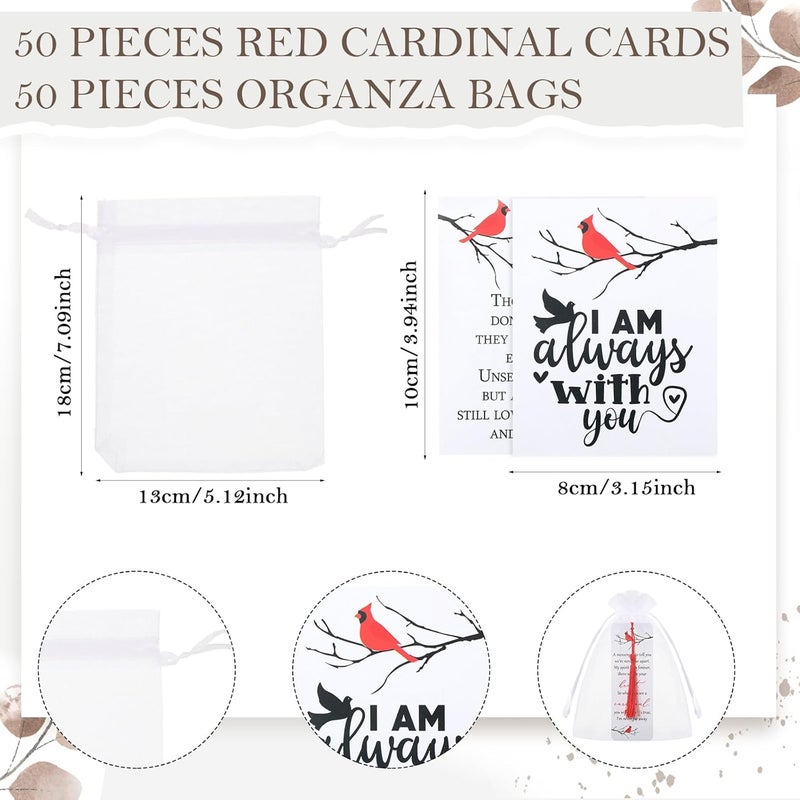 Geyoga Geyoga 50 Sets Funeral Gift Favors for Guests Included 50 Red Cardinal Bookmarks Memorial Bookmarks with Tassel 50 Sympathy Thank You Cards and Organza Bags Celebration of Life Favors for Memorial  - Image 3