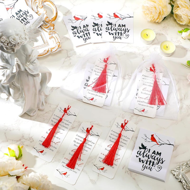 Geyoga Geyoga 50 Sets Funeral Gift Favors for Guests Included 50 Red Cardinal Bookmarks Memorial Bookmarks with Tassel 50 Sympathy Thank You Cards and Organza Bags Celebration of Life Favors for Memorial  - Image 5