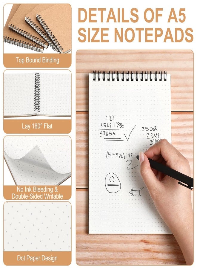Engrowtic 2 Pcs Dot Grid Notebook Top Spiral Notebook A5 Size Bullet Dotted Paper Hardcover Dot Journal 8.3''x 5.8'' 140 Pages Spiral Notepads for Sketching Drawing Writing School Office (Black) - Image 3
