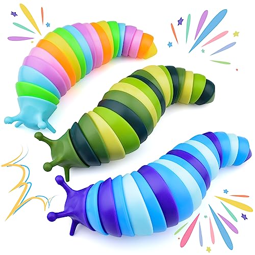 Cevioce Sensory Slug Fidget Toys for Kids Adults 3 Pack Slug Toys for Autism Therapy Age 3 Travel Party Favors - Image 1