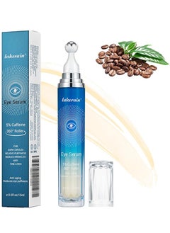lakerain 5% Caffeine Eye Serum with 360°Eye Massage Roller Eye Serum for Dark Circles and Relieve Puffiness, Reduce Wrinkles and Fine Lines, Eye Bags, Tighten Lifting Brightening Under Eye Cream-0.5 OZ  - Image 1