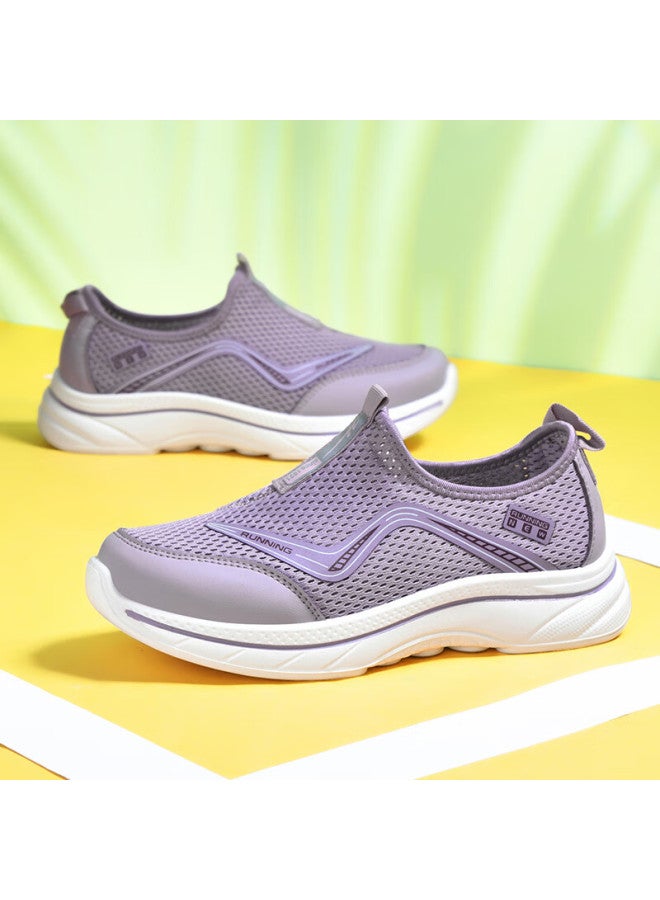 Double Star Eight Special Women's Breathable Summer Mesh Slip-on Casual Shoes Women's Lightweight Sports Shoes Soft Bottom Health Walking Shoes Purple Size 40 - Image 1