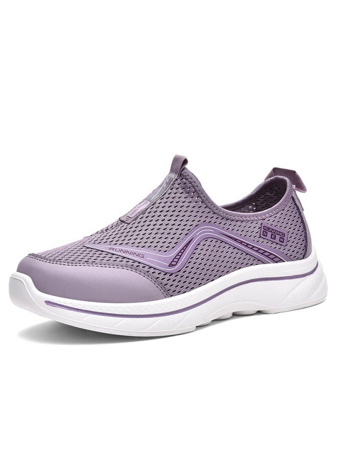 Double Star Eight Special Women's Breathable Summer Mesh Slip-on Casual Shoes Women's Lightweight Sports Shoes Soft Bottom Health Walking Shoes Purple Size 40 - Image 5