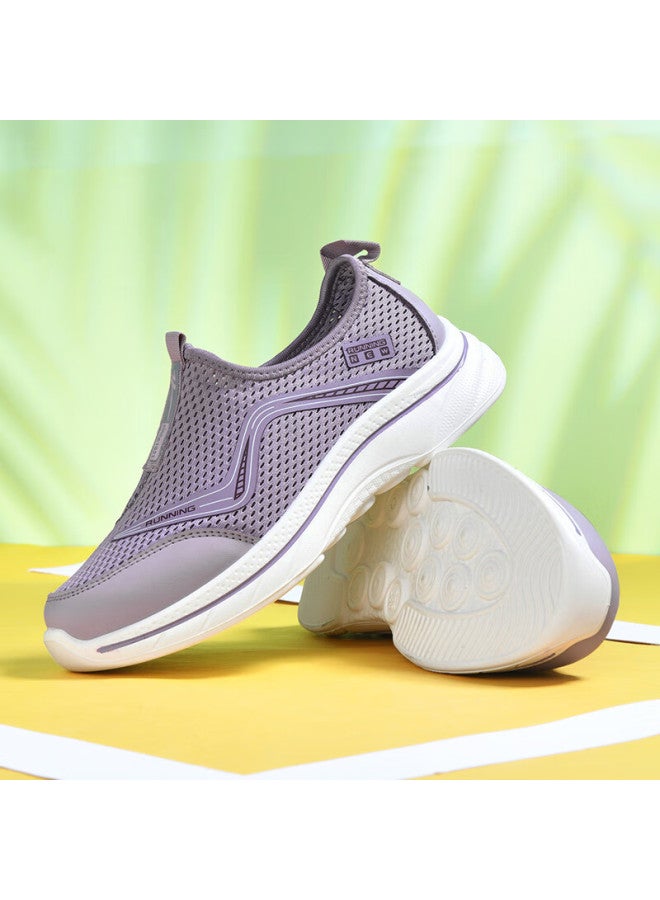 Double Star Eight Special Women's Breathable Summer Mesh Slip-on Casual Shoes Women's Lightweight Sports Shoes Soft Bottom Health Walking Shoes Purple Size 40 - Image 3