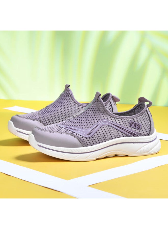 Double Star Eight Special Women's Breathable Summer Mesh Slip-on Casual Shoes Women's Lightweight Sports Shoes Soft Bottom Health Walking Shoes Purple Size 40 - Image 2