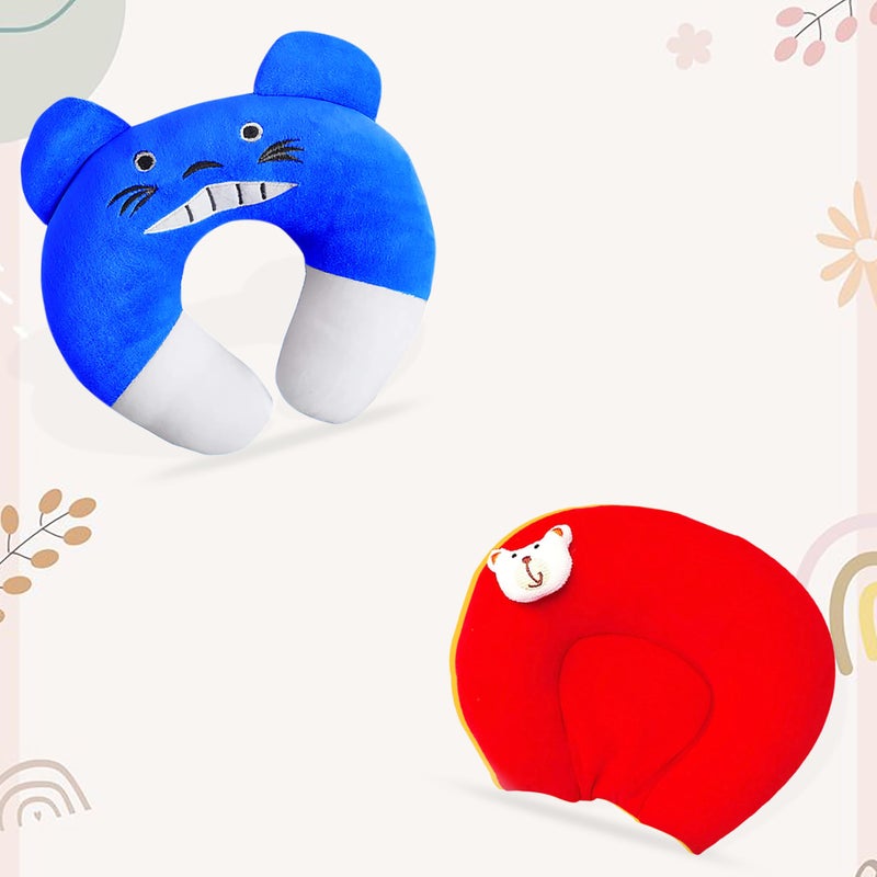 MOMSON MOM & SON New Born Baby Mustard/Rai Head Shaping Pillow and Baby Neck Support Pillow Combo Set Pack of 2 for 0-12 Months - Image 1