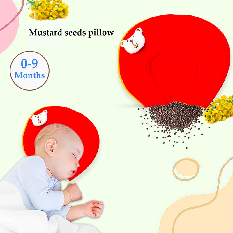 MOMSON MOM & SON New Born Baby Mustard/Rai Head Shaping Pillow and Baby Neck Support Pillow Combo Set Pack of 2 for 0-12 Months - Image 4