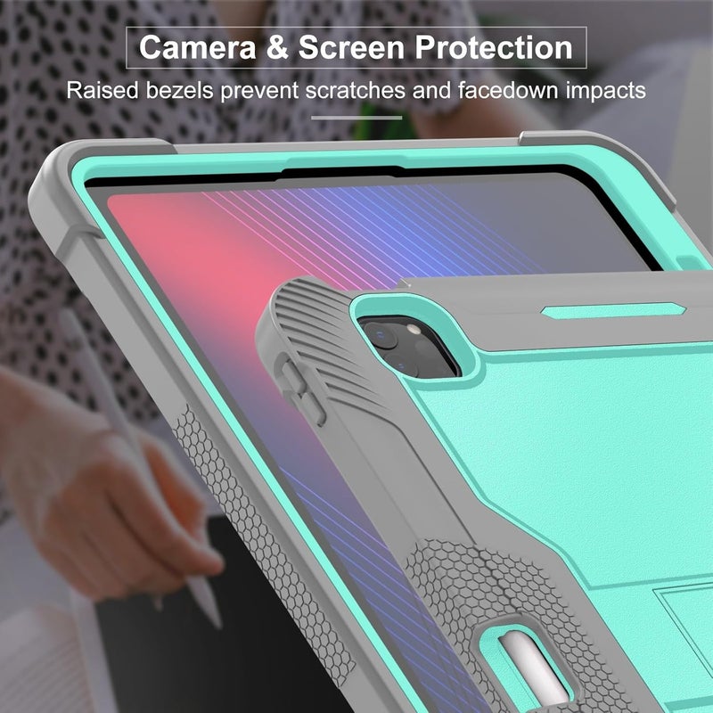 for iPad Pro 13 2024 Protective Cover Rugged Stand Shockproof Protective Cover Suitable for iPad Pro 13 2024(Gray+Green) - Image 3