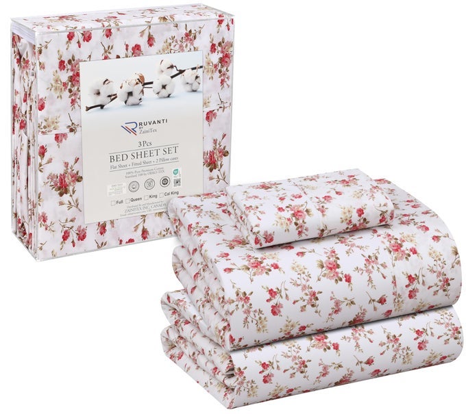100 COTTON TWIN XL SHEET SETS 3 PIECES SOFT BREATHABLE PERCALE WEAVE BEDDING DEEP POCKET 16 HOTEL STANDARD CRISP COOL FEEL DURABLE PERFECT SIZE FLORAL SHEETS BOUQUET