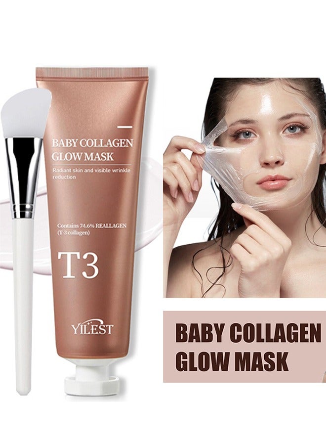 YILEST Baby Collagen Glowmask - T3 Collagen Pestlo Mask, Baby Collagen Glow Mask, T3 Collagen Peel off Mask, Pore Tightening Mask Anti-Wrinkle Skin Care, Collagen Wrapping Mask, Firming Skin Elasticity  - Image 1