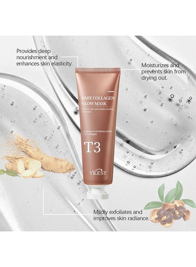 YILEST Baby Collagen Glowmask - T3 Collagen Pestlo Mask, Baby Collagen Glow Mask, T3 Collagen Peel off Mask, Pore Tightening Mask Anti-Wrinkle Skin Care, Collagen Wrapping Mask, Firming Skin Elasticity  - Image 2