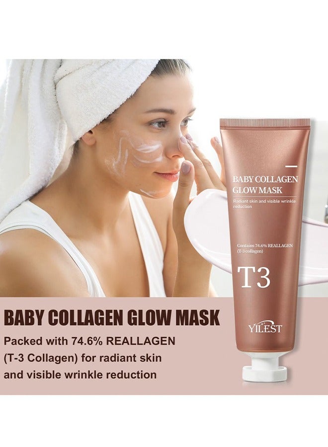 YILEST Baby Collagen Glowmask - T3 Collagen Pestlo Mask, Baby Collagen Glow Mask, T3 Collagen Peel off Mask, Pore Tightening Mask Anti-Wrinkle Skin Care, Collagen Wrapping Mask, Firming Skin Elasticity  - Image 4