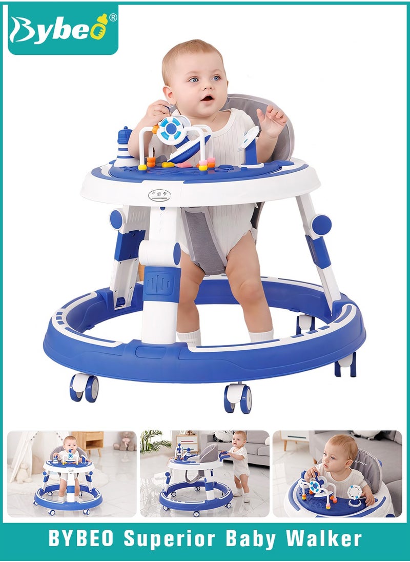 Bybeo 3 in 1 Baby Walker, Foldable Infant Walkers for Boys Girls Children with Big Comfortable Seat Cushion, Detachable Trampoline Mat, Removable Music Tray  - Image 1