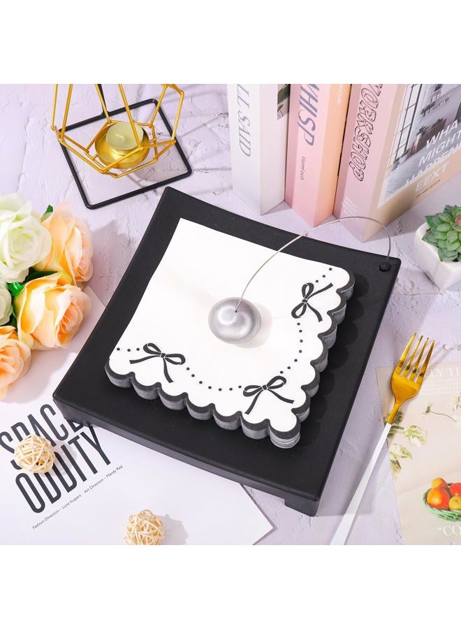 JarThenaAMCS 100Pcs Black Bow Paper Napkin Scalloped Bowknot Luncheon Napkin Disposable Dinner Napkin for Home Kitchen Party Supplies - Image 4