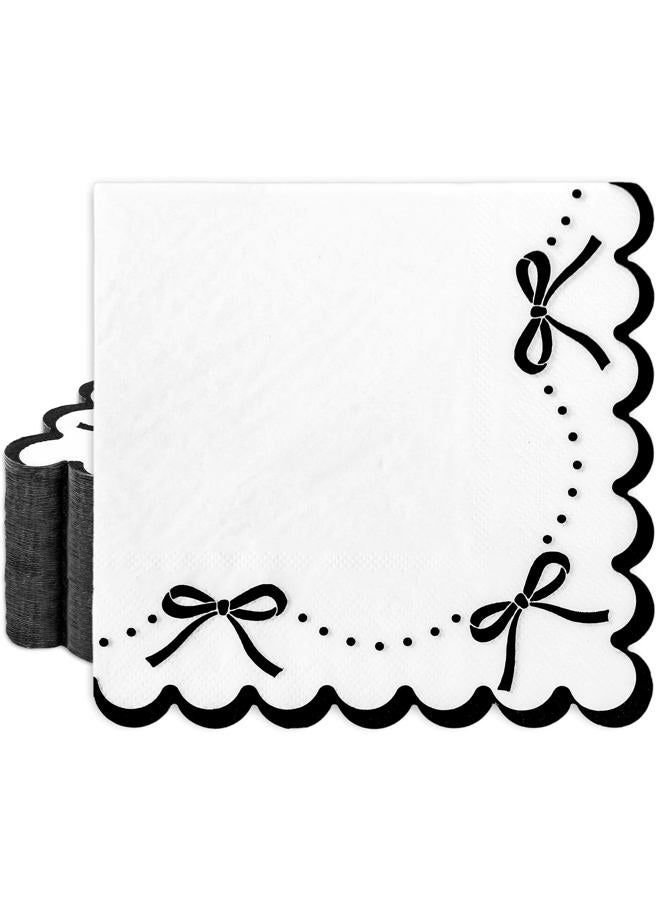 JarThenaAMCS 100Pcs Black Bow Paper Napkin Scalloped Bowknot Luncheon Napkin Disposable Dinner Napkin for Home Kitchen Party Supplies - Image 1
