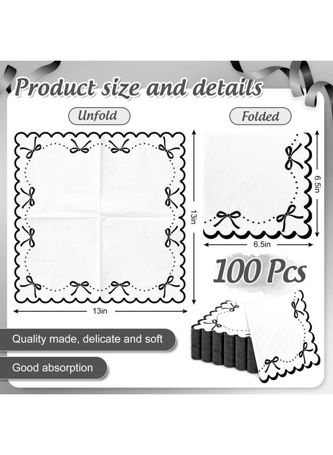 JarThenaAMCS 100Pcs Black Bow Paper Napkin Scalloped Bowknot Luncheon Napkin Disposable Dinner Napkin for Home Kitchen Party Supplies - Image 2