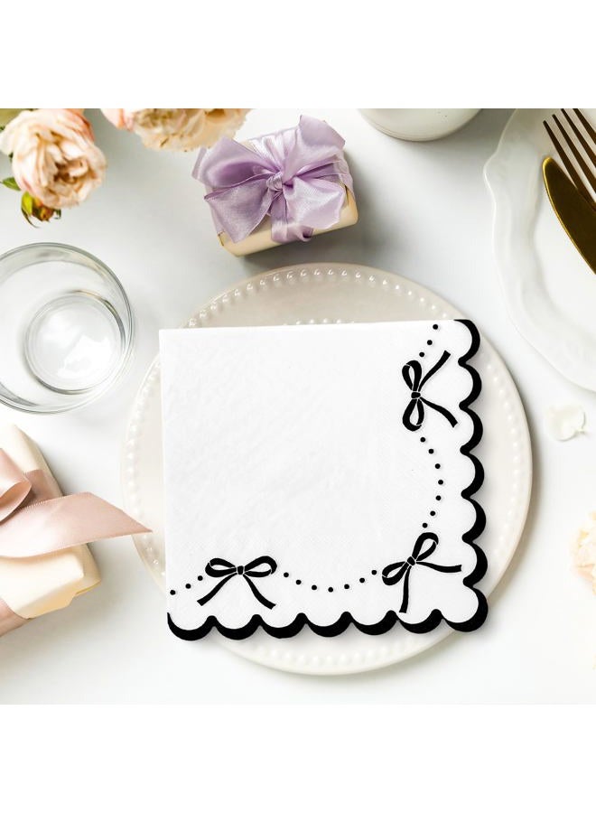 JarThenaAMCS 100Pcs Black Bow Paper Napkin Scalloped Bowknot Luncheon Napkin Disposable Dinner Napkin for Home Kitchen Party Supplies - Image 5