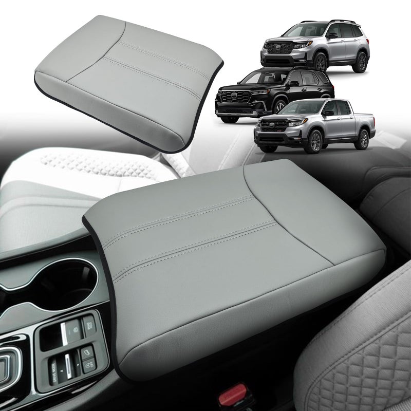 Muslogy Center Console Cover Compatible with Honda Pilot 2023 2024 2025 2024 2025 2026 RidgelinePassport Accessories Armrest Pad Lid Cushion Console Protector Vegan Leather Extra SoftGray