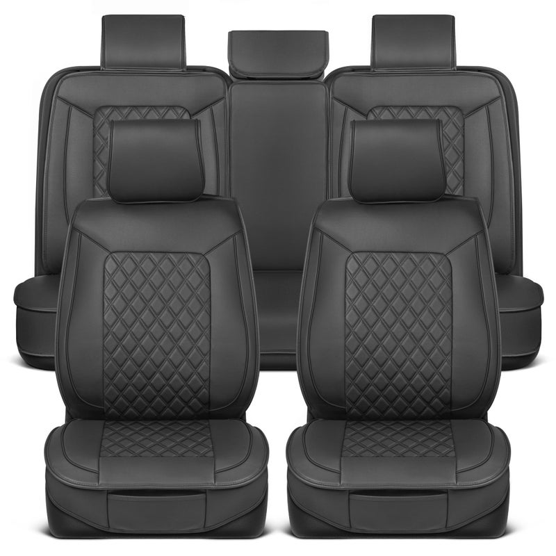 MotorBox Prestige Faux Leather Seat Covers Full Set SemiUniversal Fit for Cars Trucks SUVs Napa Style 2 Front Seat Covers Rear Bench Durable Interior Protector Easy Install